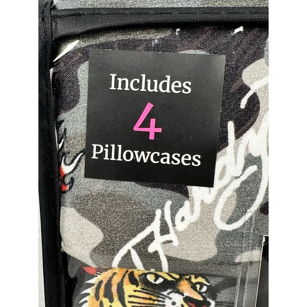 Ed Hardy King Sheet Set 6 Piece Camo Tiger 4 Pillowcases New